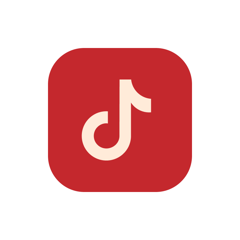 TikTok logo on a red square background