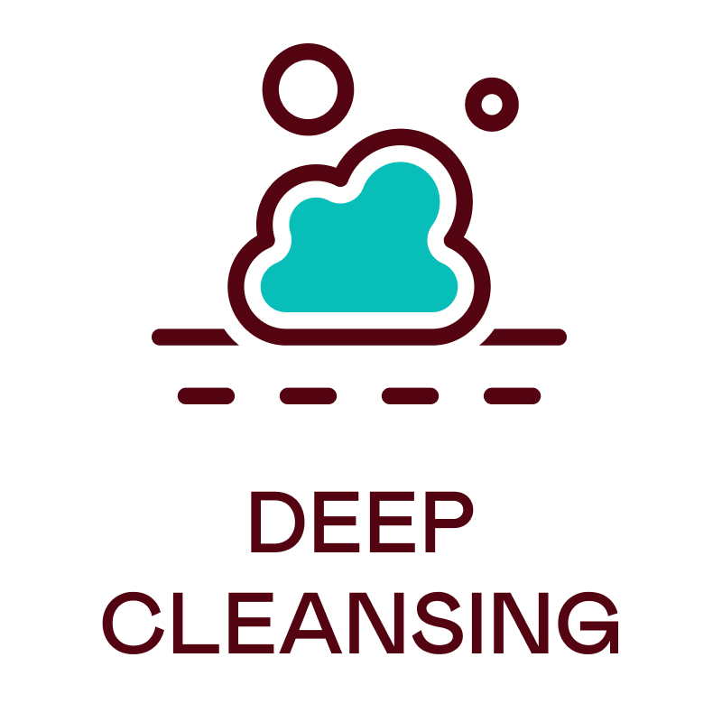 Logo for deep cleaning with a blue sponge and bubbles on a white background