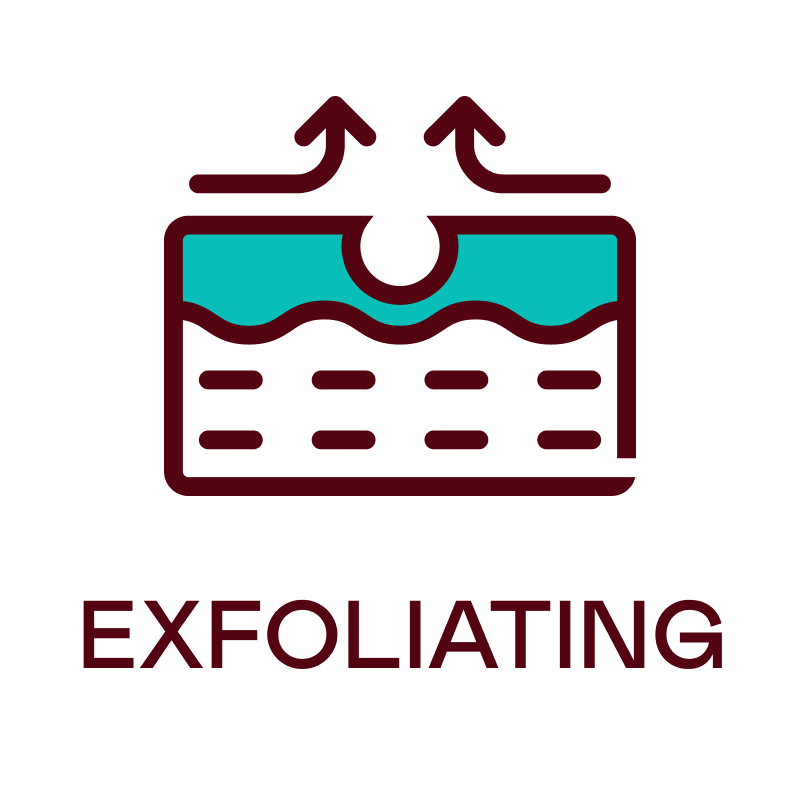 Exfoliating icon with arrows and water droplet on a white background